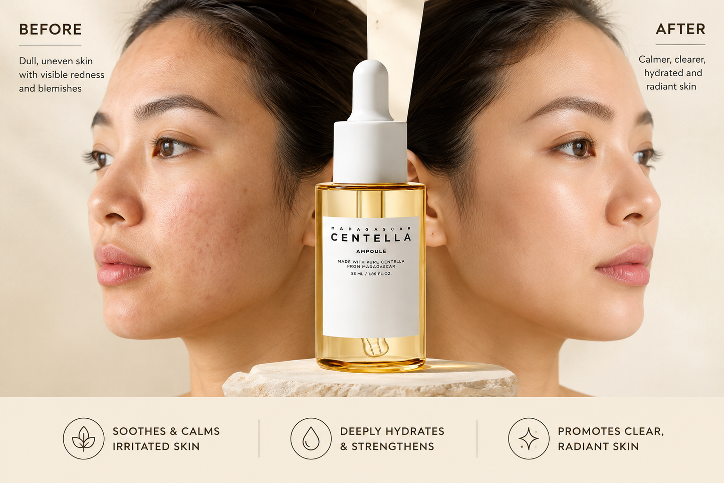 Centella Glass Skin Serum™ Reveal calm, hydrated, glass-like skin.